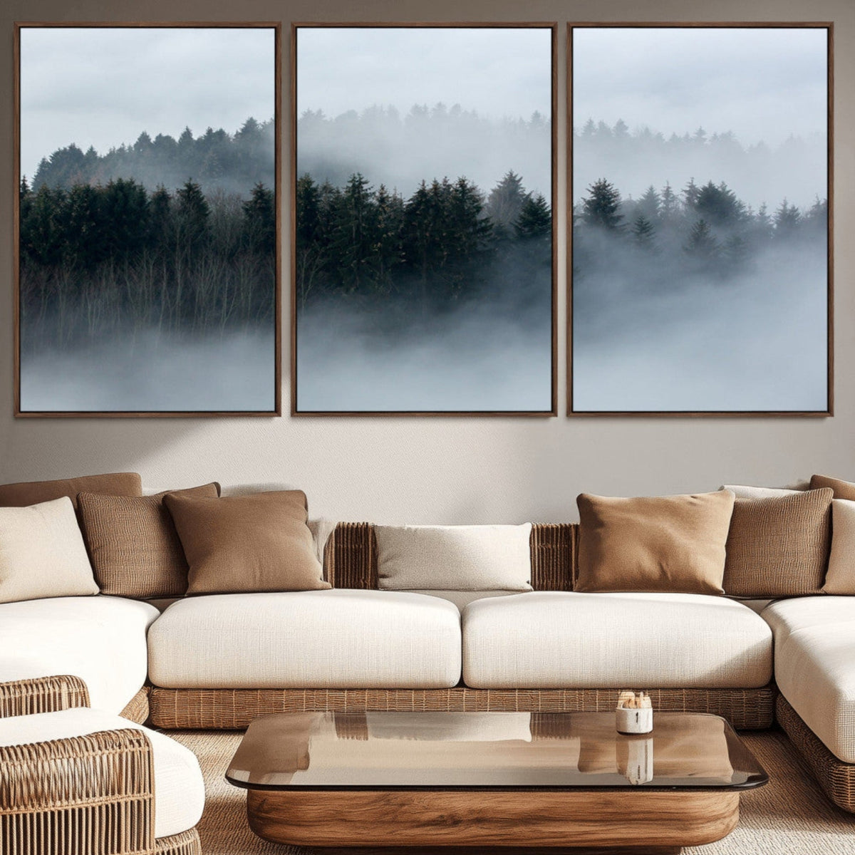 Autumn and Misty Trees in the Forest Wall Art Canvas Print,