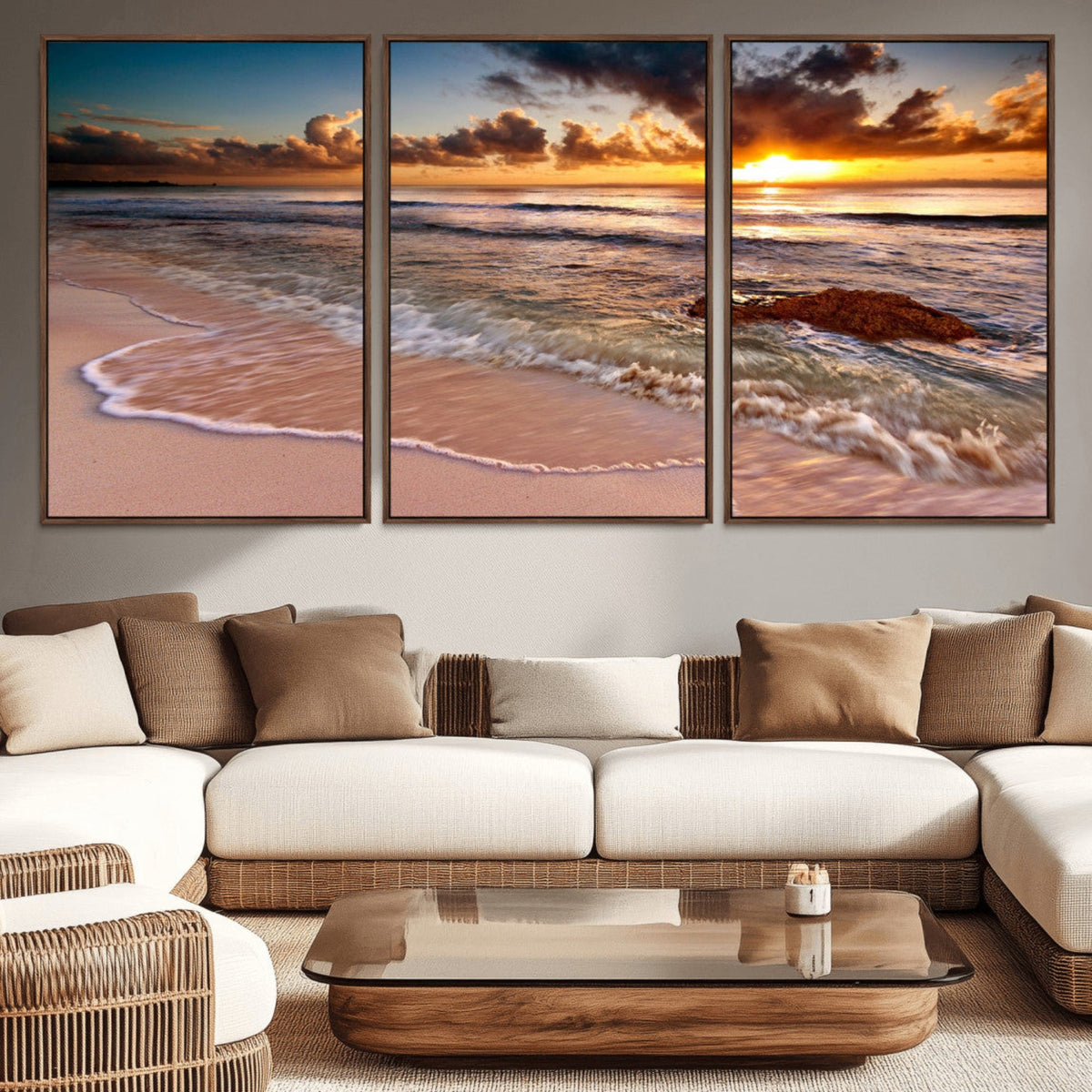 Sunset on Ocean Wall Art Canvas Print