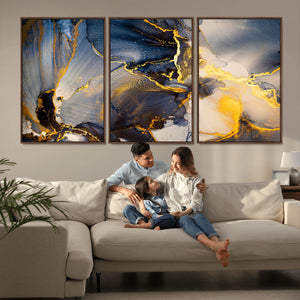 Large Abstract Wall Art Print -  Gold and Blue Abstract