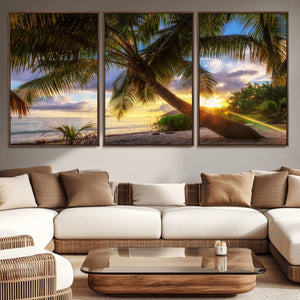 Tropical Island Sunset on the Beach Palms Wall Art Canvas