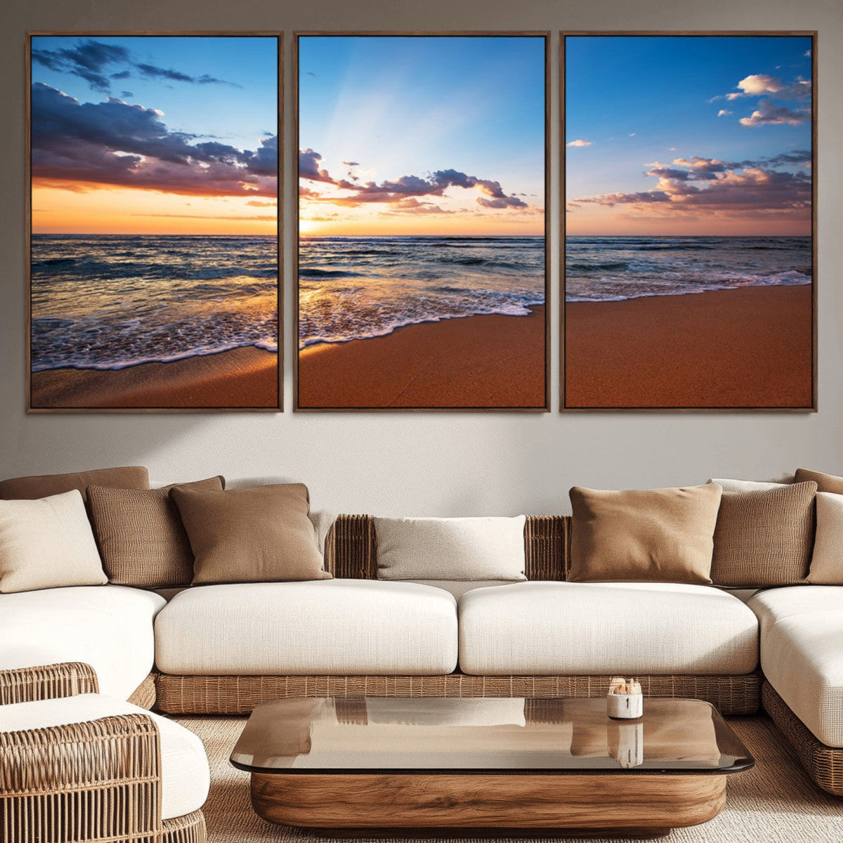 Serene Ocean Sunset Canvas Print, Golden Hour Beach Wall
