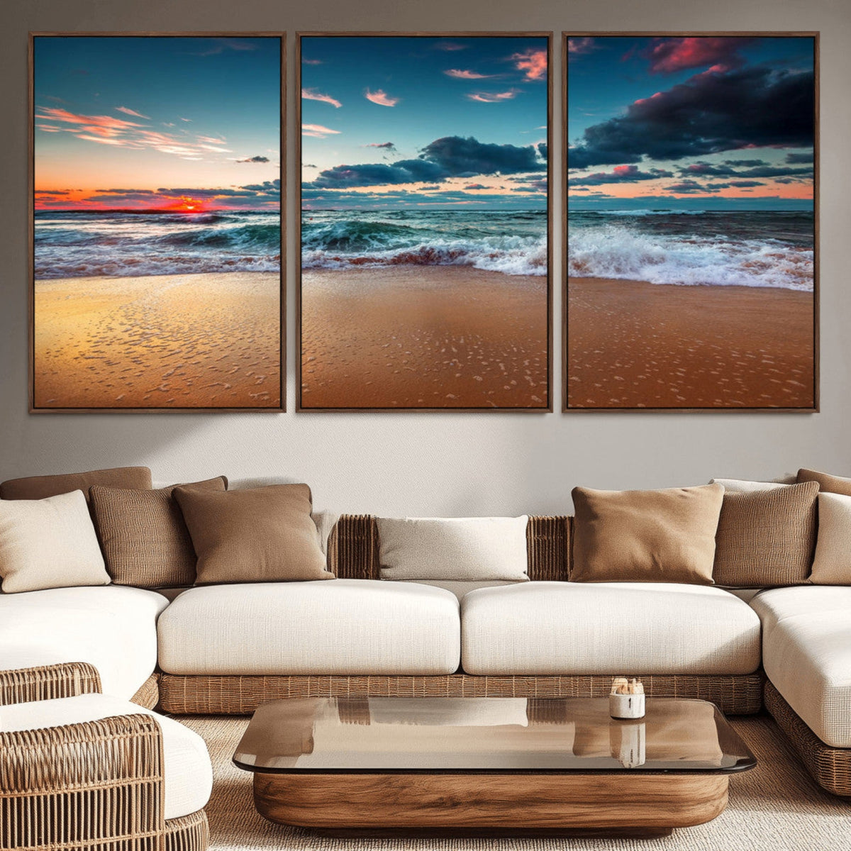 Sunset Ocean Beach Wall Art – Giclee Canvas Print, Coastal