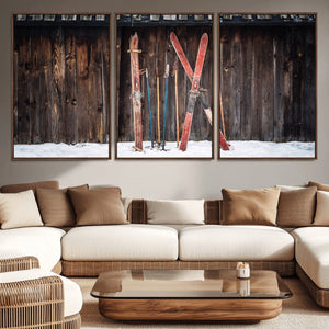 Vintage Ski Gear Canvas Print, Vintage Ski Gear Against