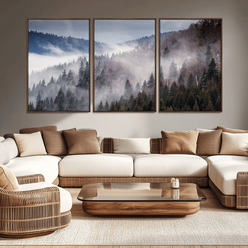 Beautiful Rising Fog in Winter Mountain Landscape- Framed