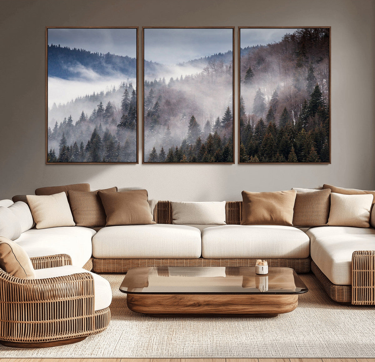 Beautiful Rising Fog in Winter Mountain Landscape- Framed