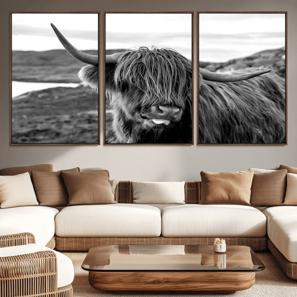 Longhorn Steer Canvas Print Wall Art, Highland Cow Canvas
