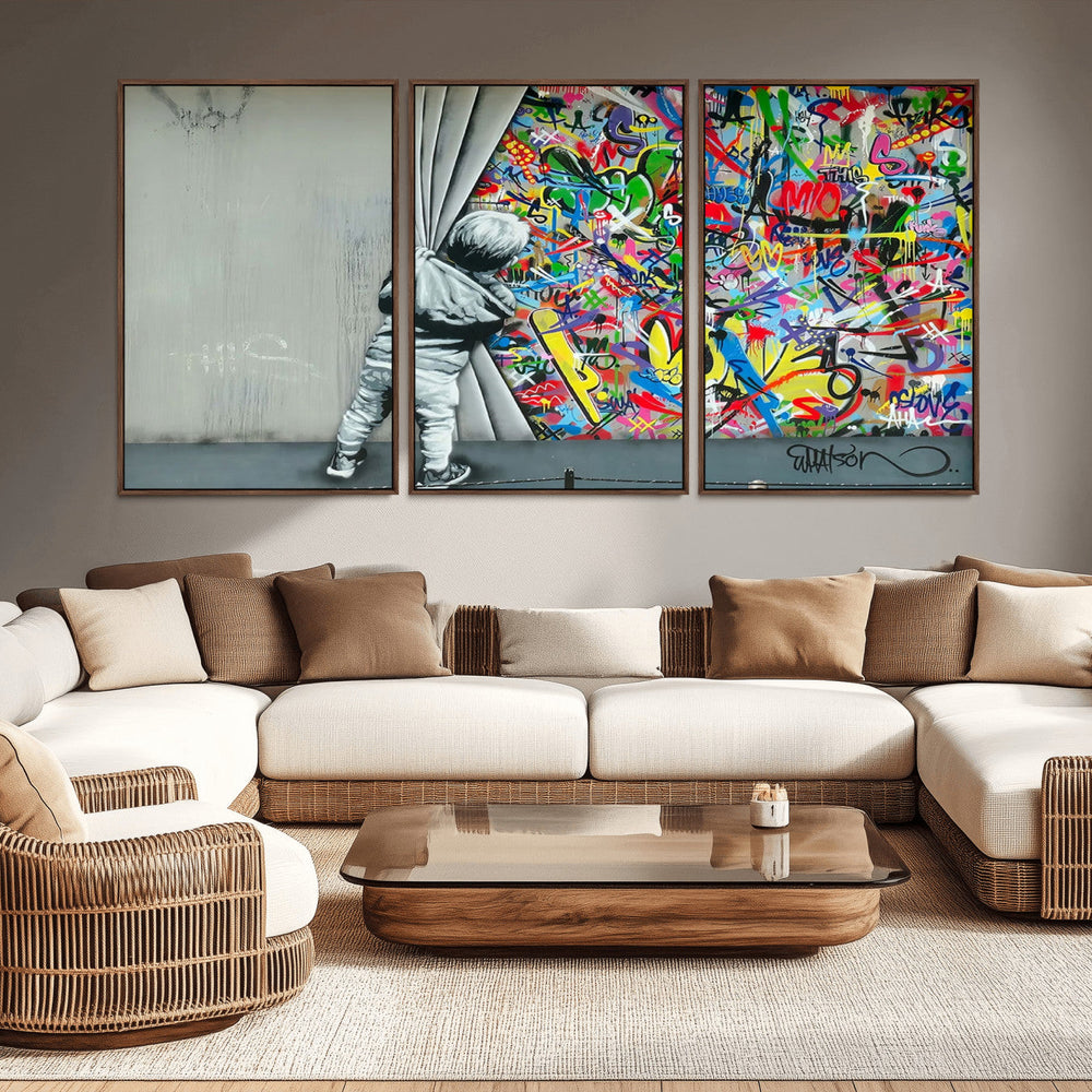 Banksy Colorful Street Graffiti Canvas Wall Art Print,