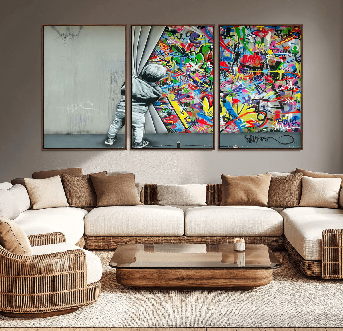 Banksy Colorful Street Graffiti Canvas Wall Art Print,