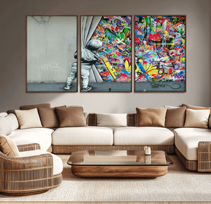 Banksy Colorful Street Graffiti Canvas Wall Art Print,