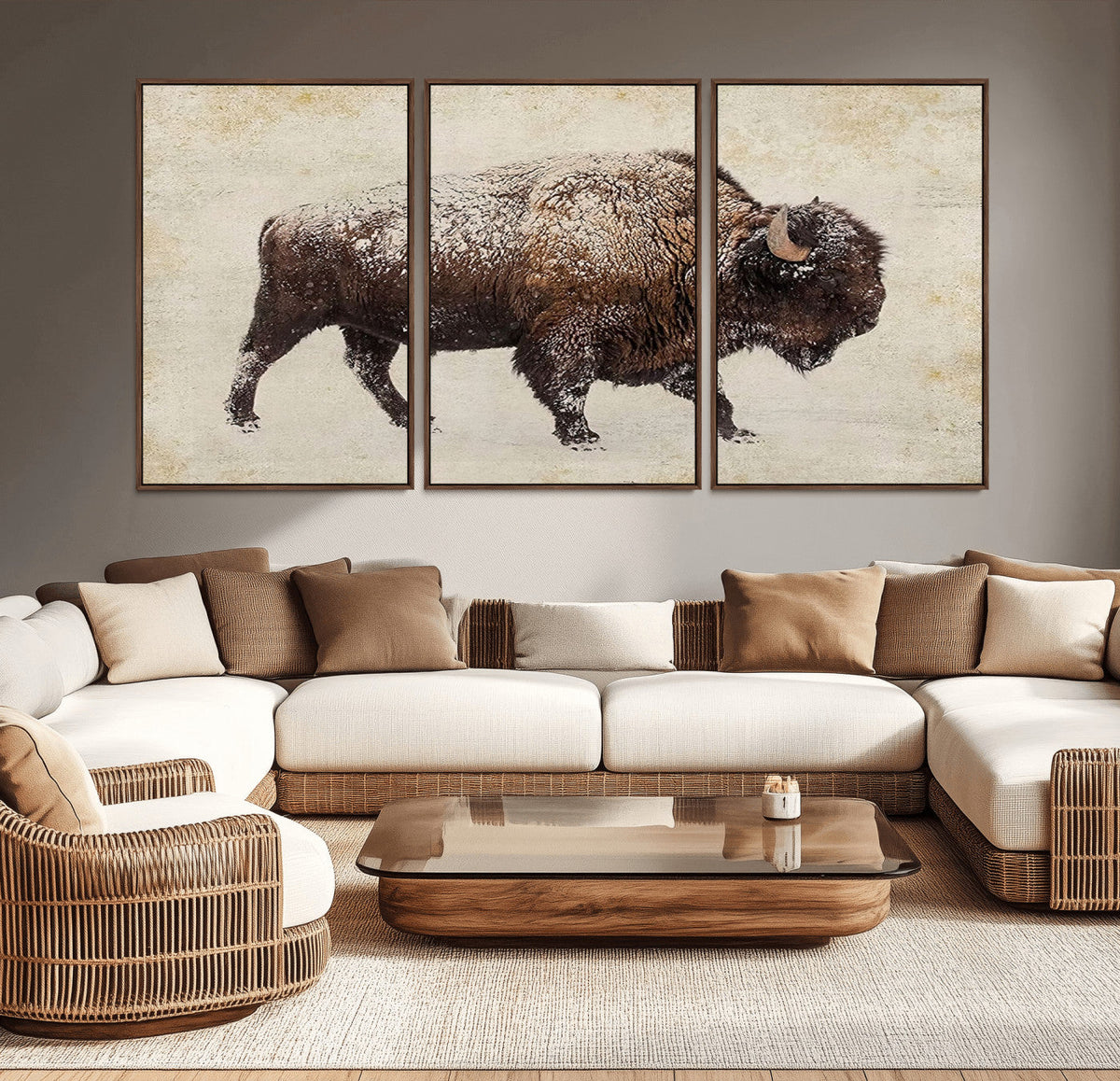 Buffalo Wall Art, Western Bison Canvas Print, Rustic Buffalo