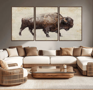Buffalo Wall Art, Western Bison Canvas Print, Rustic Buffalo