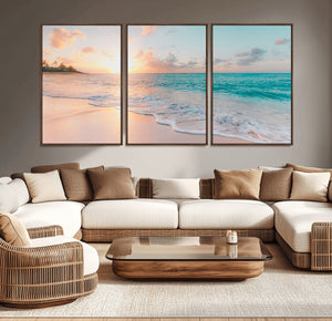 Beach Sunrise Wall Art, Coastal Seascape Canvas Print, Ocean