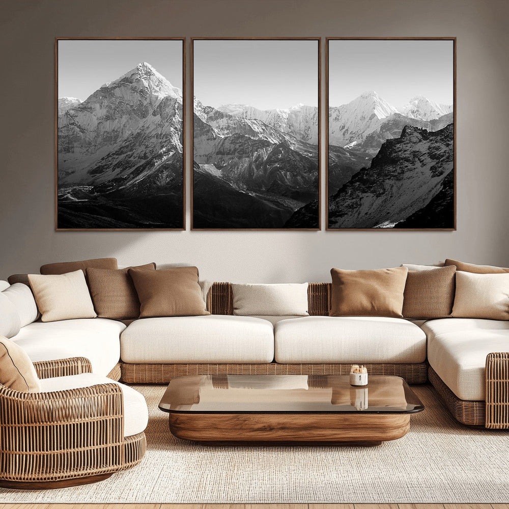 Everest Himalaya Mountain Peaks Black & White Triptych