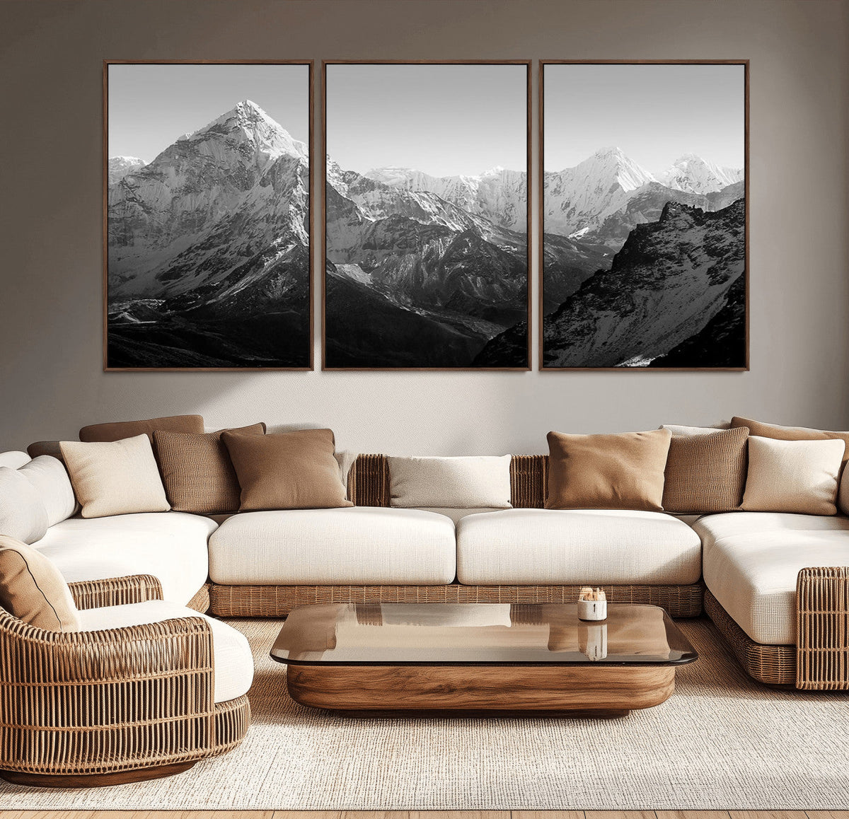 Everest Himalaya Mountain Peaks Black & White Triptych