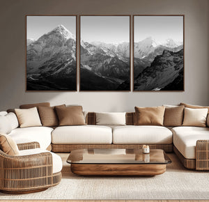 Everest Himalaya Mountain Peaks Black & White Triptych