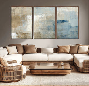Abstract Blue and Beige Wall Art, Modern Minimalist Canvas