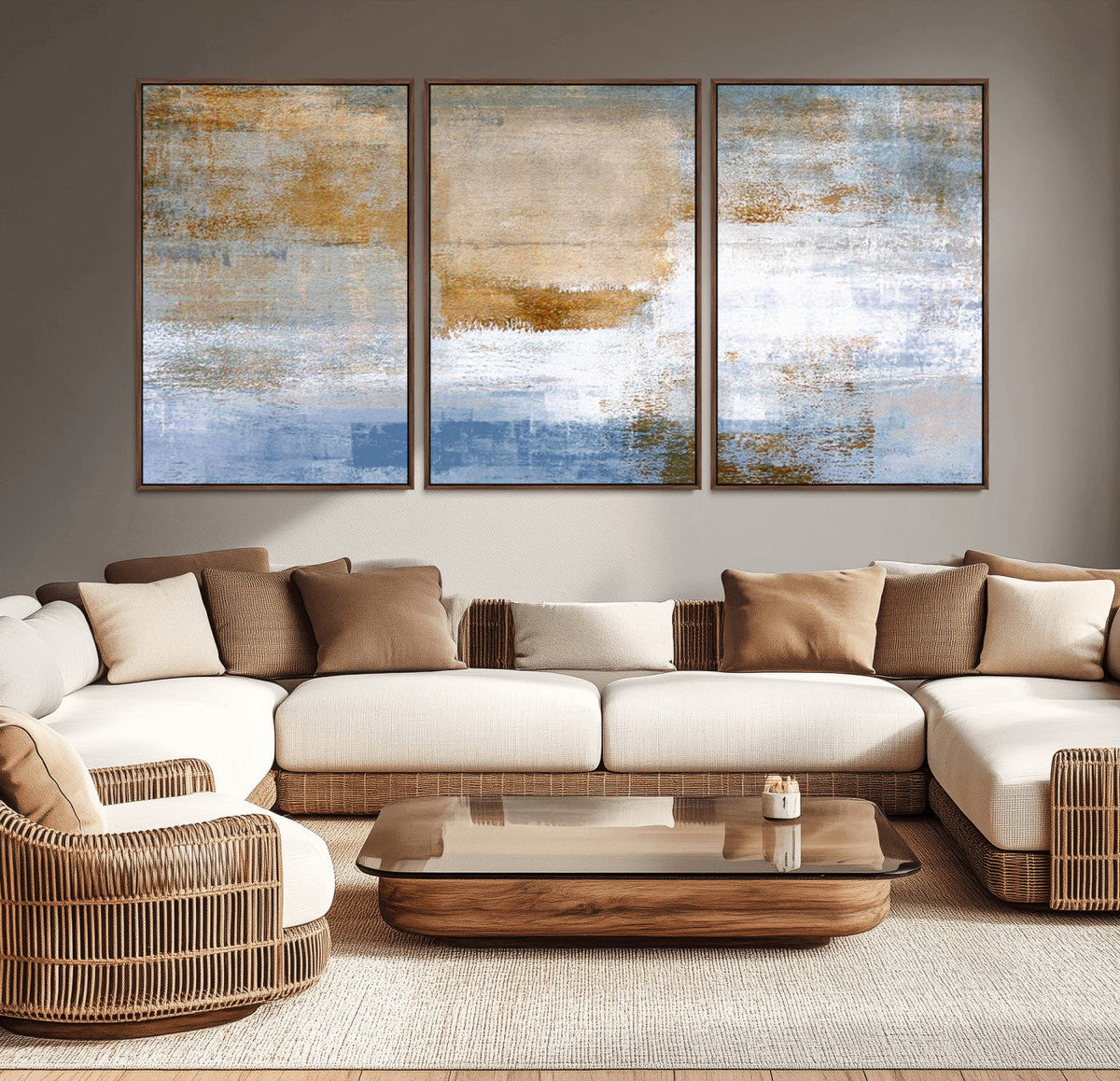 Blue Multi Panel Abstract Wall Art Canvas, Abstract Blue and