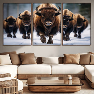 Buffalo Wall Art Canvas Print, American Bison Herd Wall Art