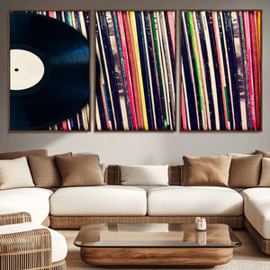 Vinyl Record and Album Collection Canvas Wall Art - Retro