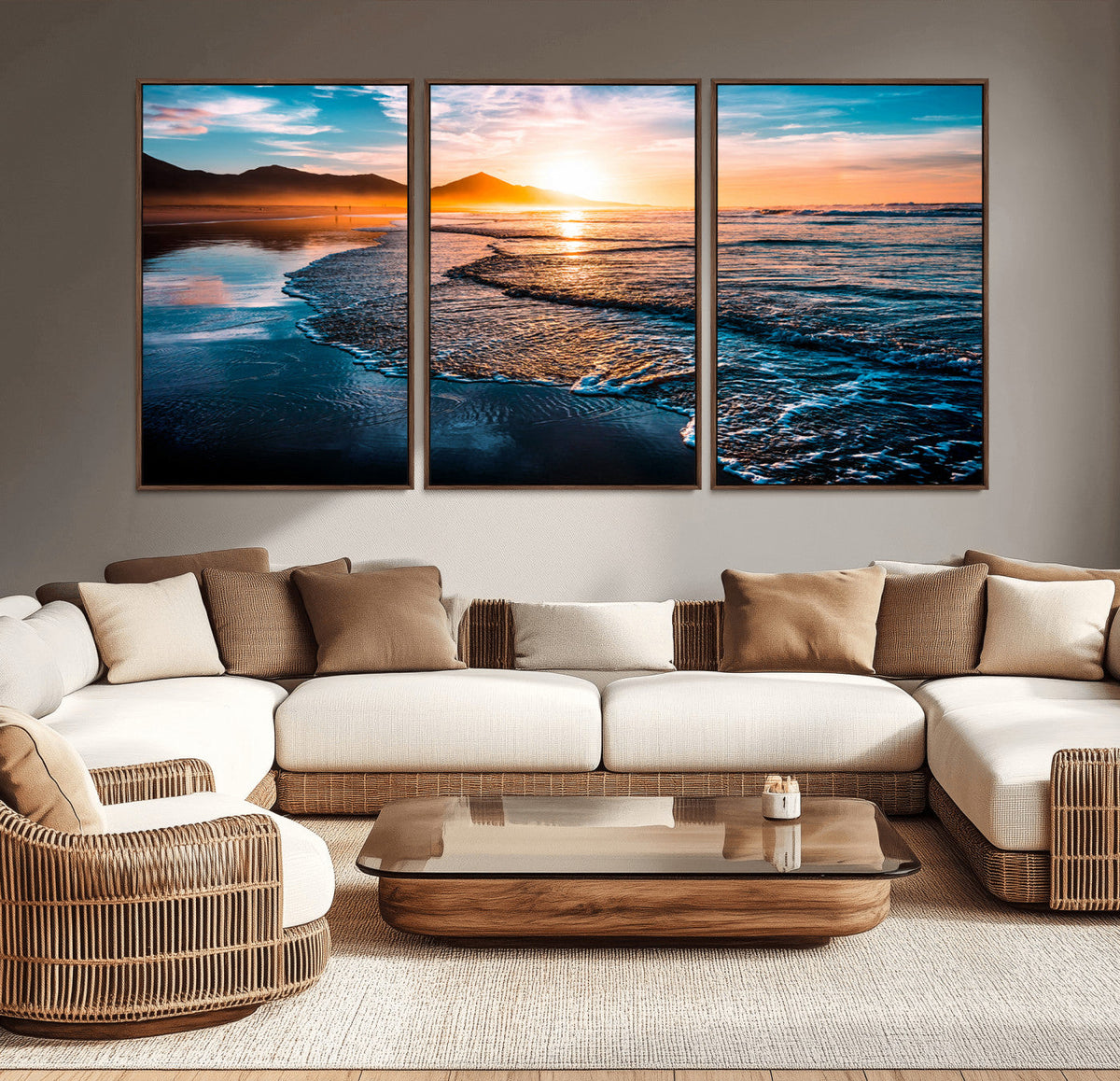 Sunset Beach Ocean Canvas Wall Art – Tranquil Ocean