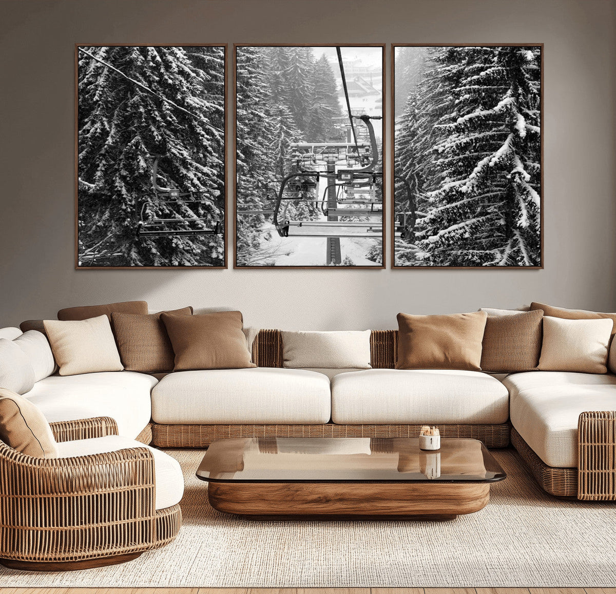Winter Ski Lift Black and White Canvas Wall Art – Alpine