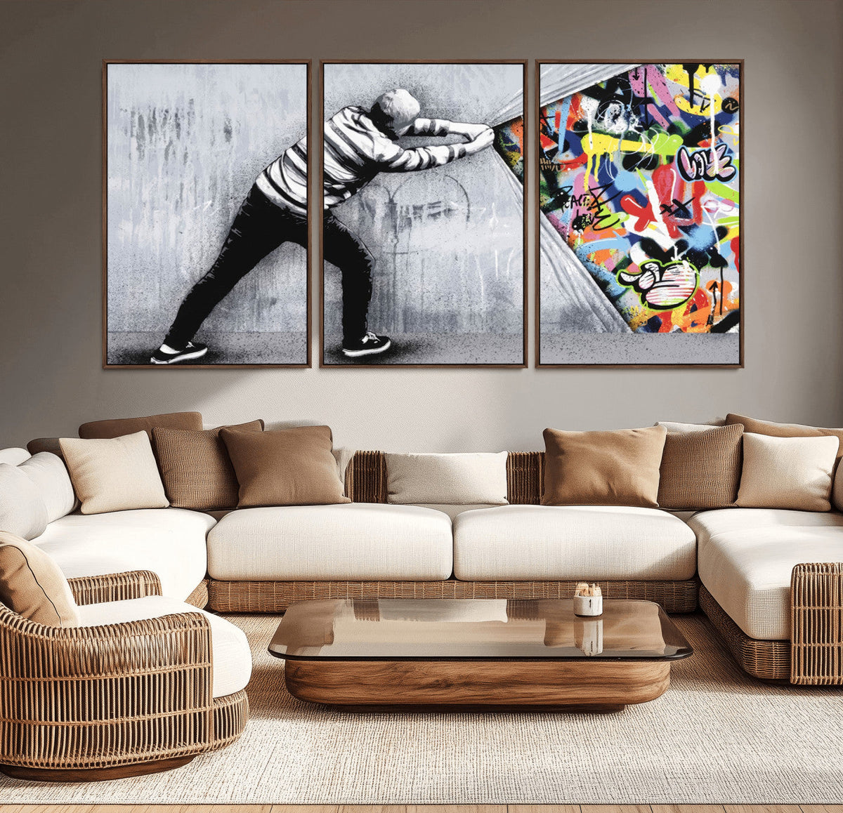 Banksy Art Behind the Curtain Street Wall Art Canvas Print |