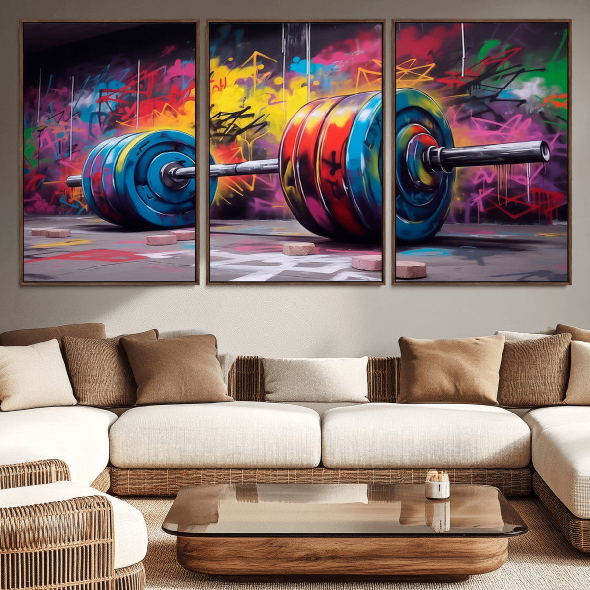 Abstract Graffiti Barbell Canvas Wall Art – Urban Fitness