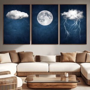 Dark Blue Cloud Art, 3 Piece Indigo Blue Wall Art, Aesthetic
