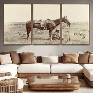 Cowboy Wall Art - Western Horse Canvas Print - Vintage