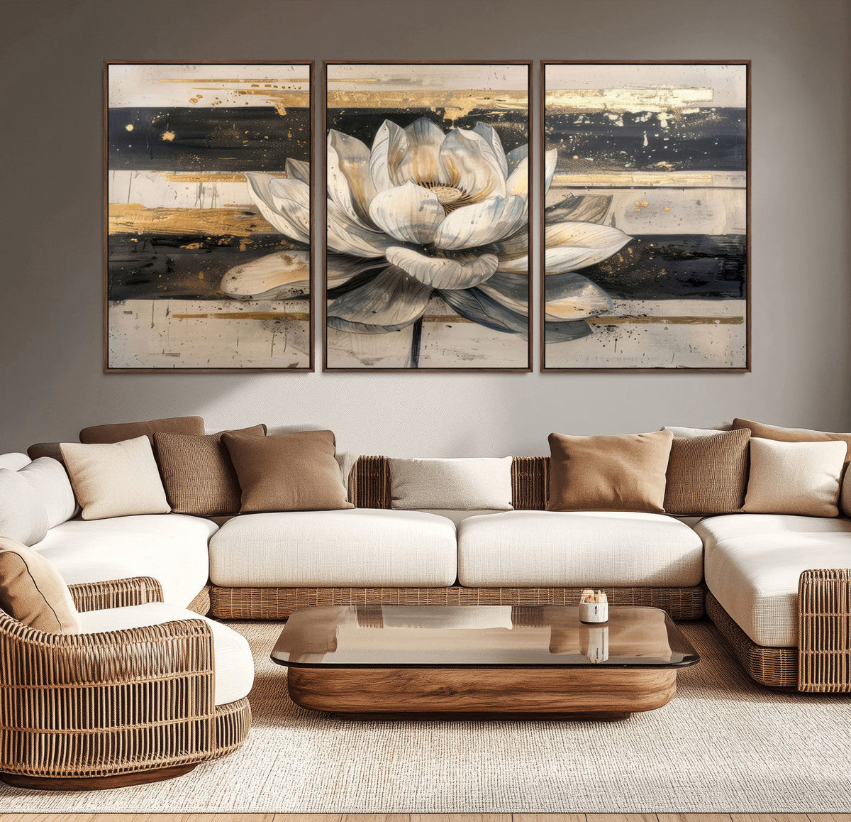 Lotus Flower Wall Art – Framed Abstract Floral Canvas