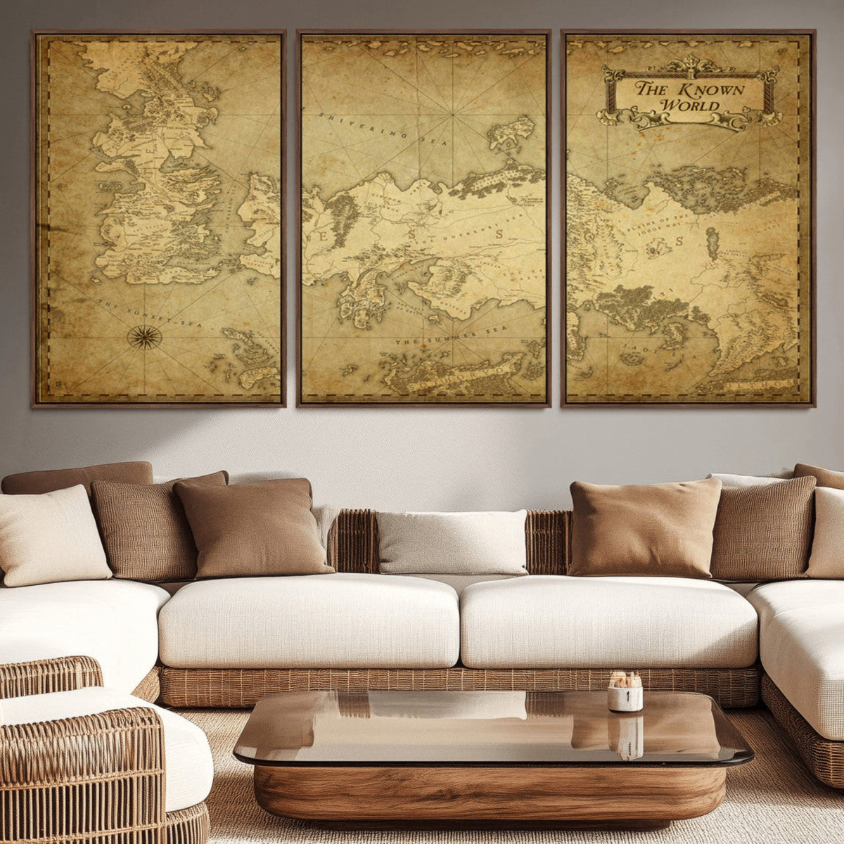 Vintage Game of Thrones Map Wall Art | Westeros and Essos