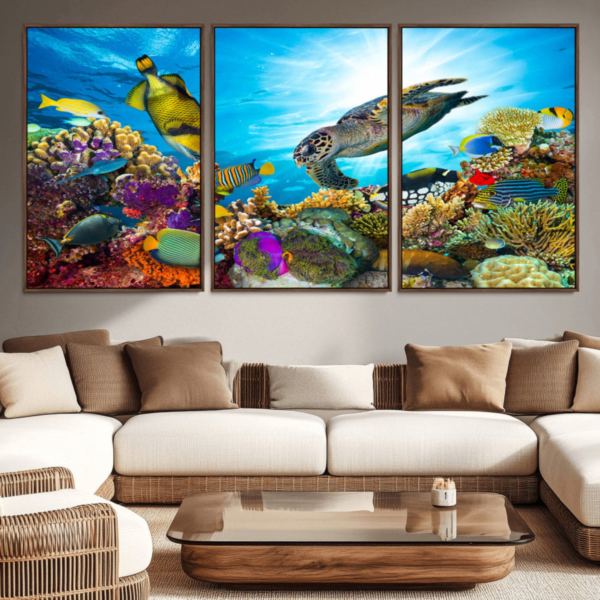 Colorful Coral Reef and Sea Life Turtle Canvas Print,