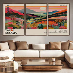 Yayoi Kusama Landscape Canvas Print, Vibrant Floral Mountain