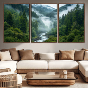Mountain Forest River Canvas Wall Art Print - Serene Nature