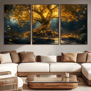 Golden Tree of Life Canvas Wall Art Print - Majestic Glowing
