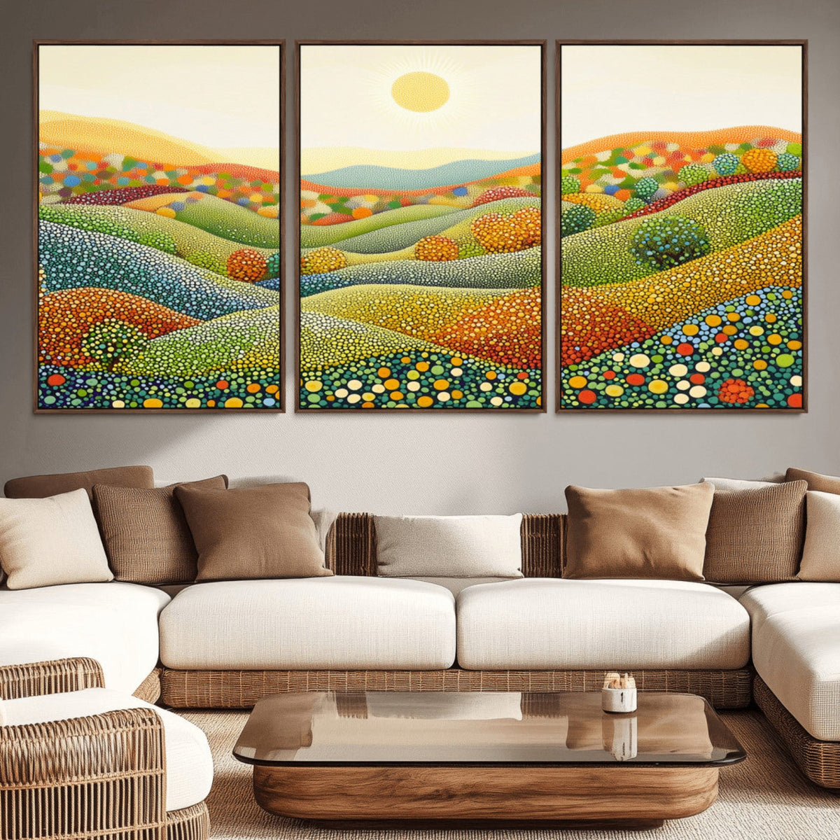 YAYOI KUSAMA Colorful Dot Art Landscape Canvas - Framed