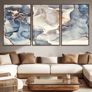 Abstract Blue and Gold Canvas Wall Art - Fluid Modern Ink