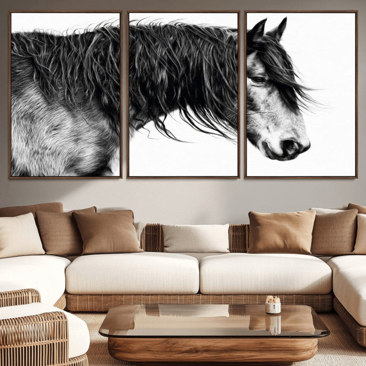 Black Horse Wall Art Canvas Print – Elegant Farmhouse Decor