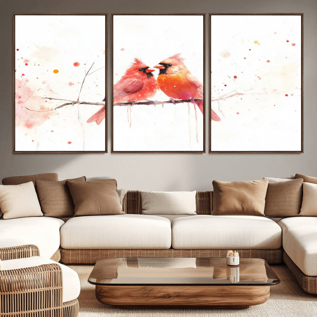 Cardinal Bird Canvas Wall Art - Male and Female Cardinal