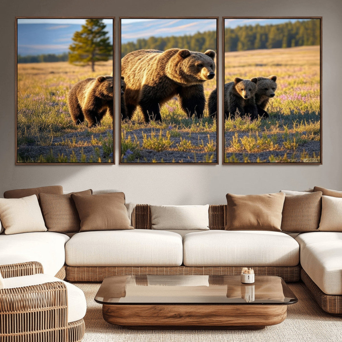 Grizzly Bear Family Wall Art Canvas Print – Majestic