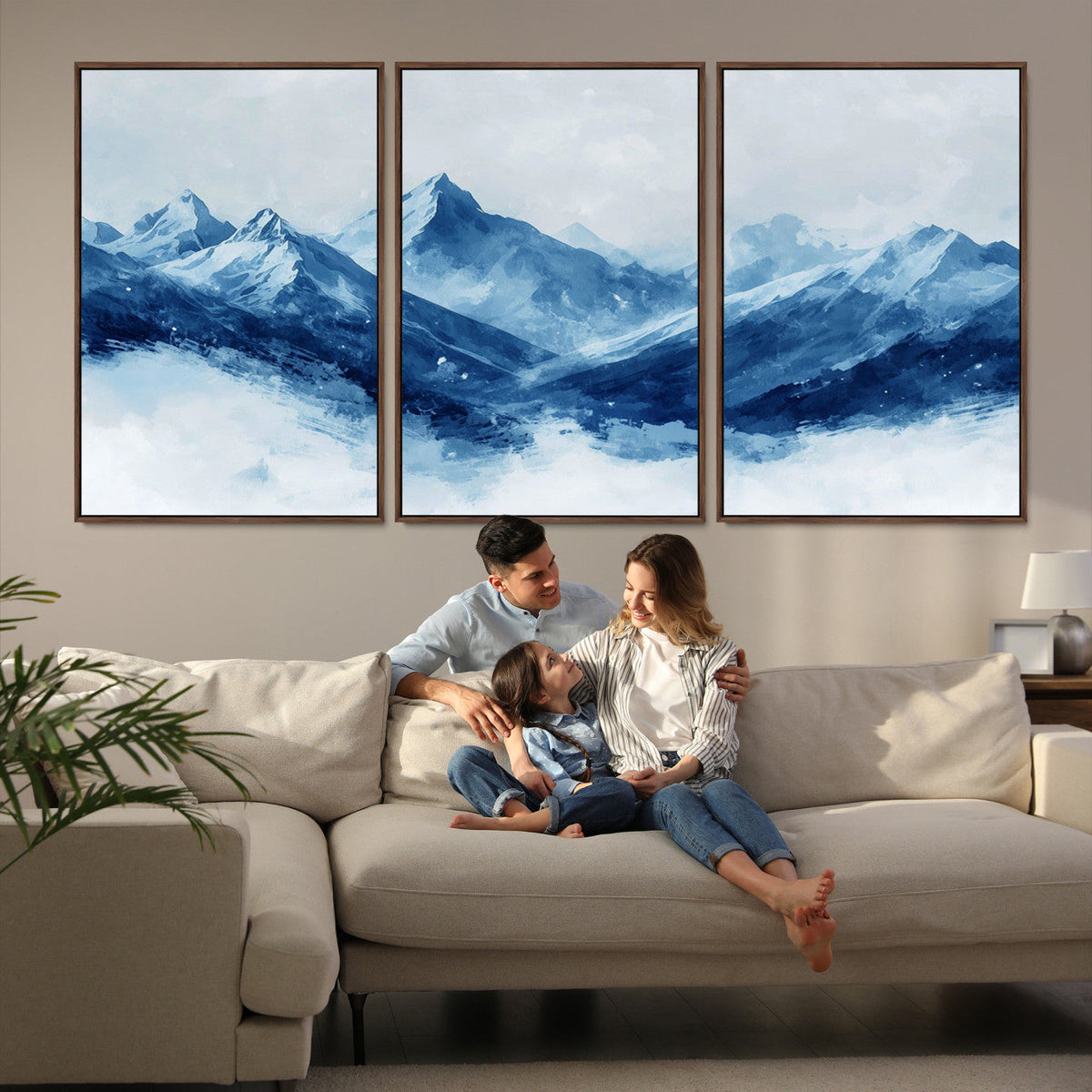 Blue Mountains Wall Art – Framed Snowy Range Canvas Artwork,