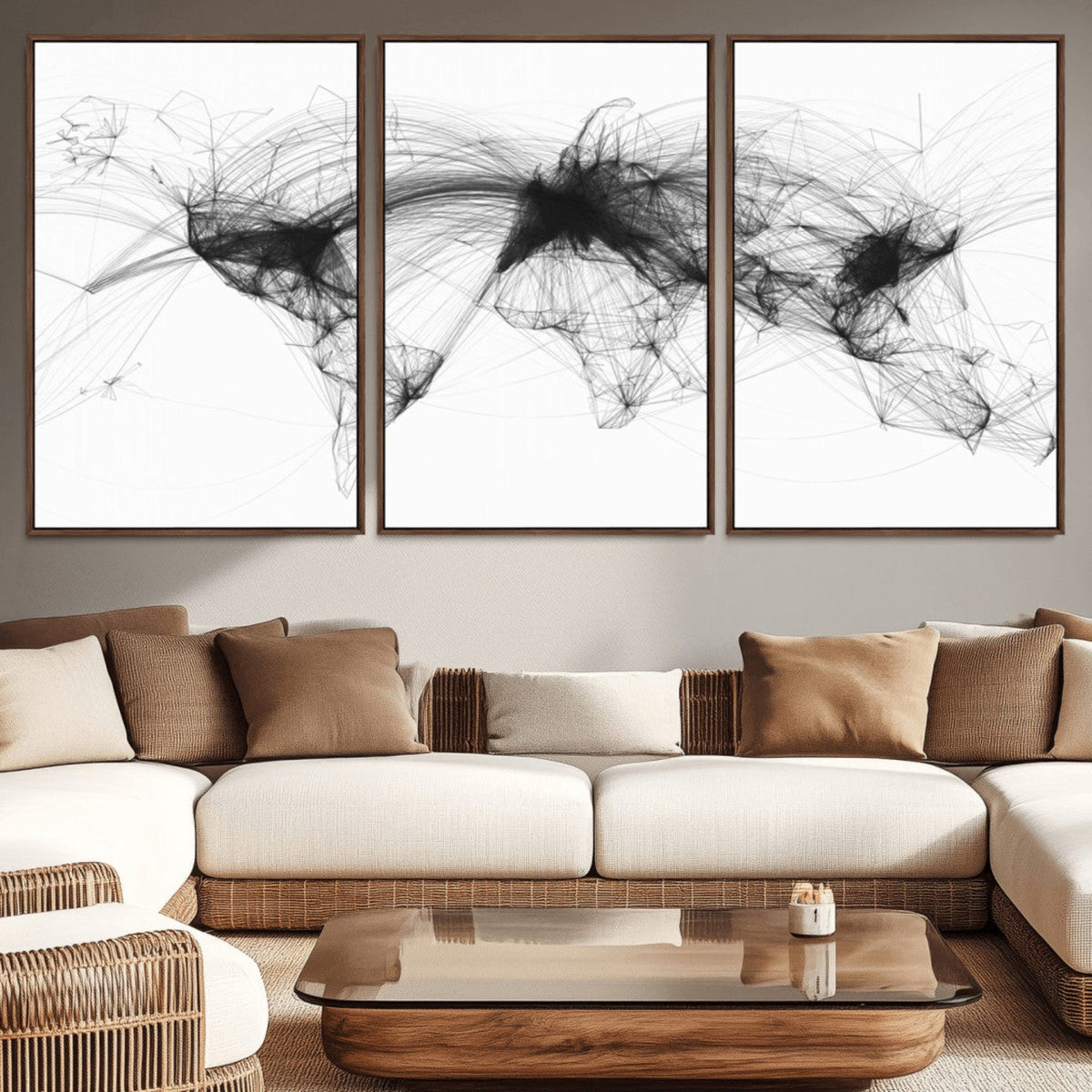 Flight Routes Air Traffic Map Canvas Wall Art - Framed -