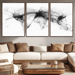 Flight Routes Air Traffic Map Canvas Wall Art - Framed -