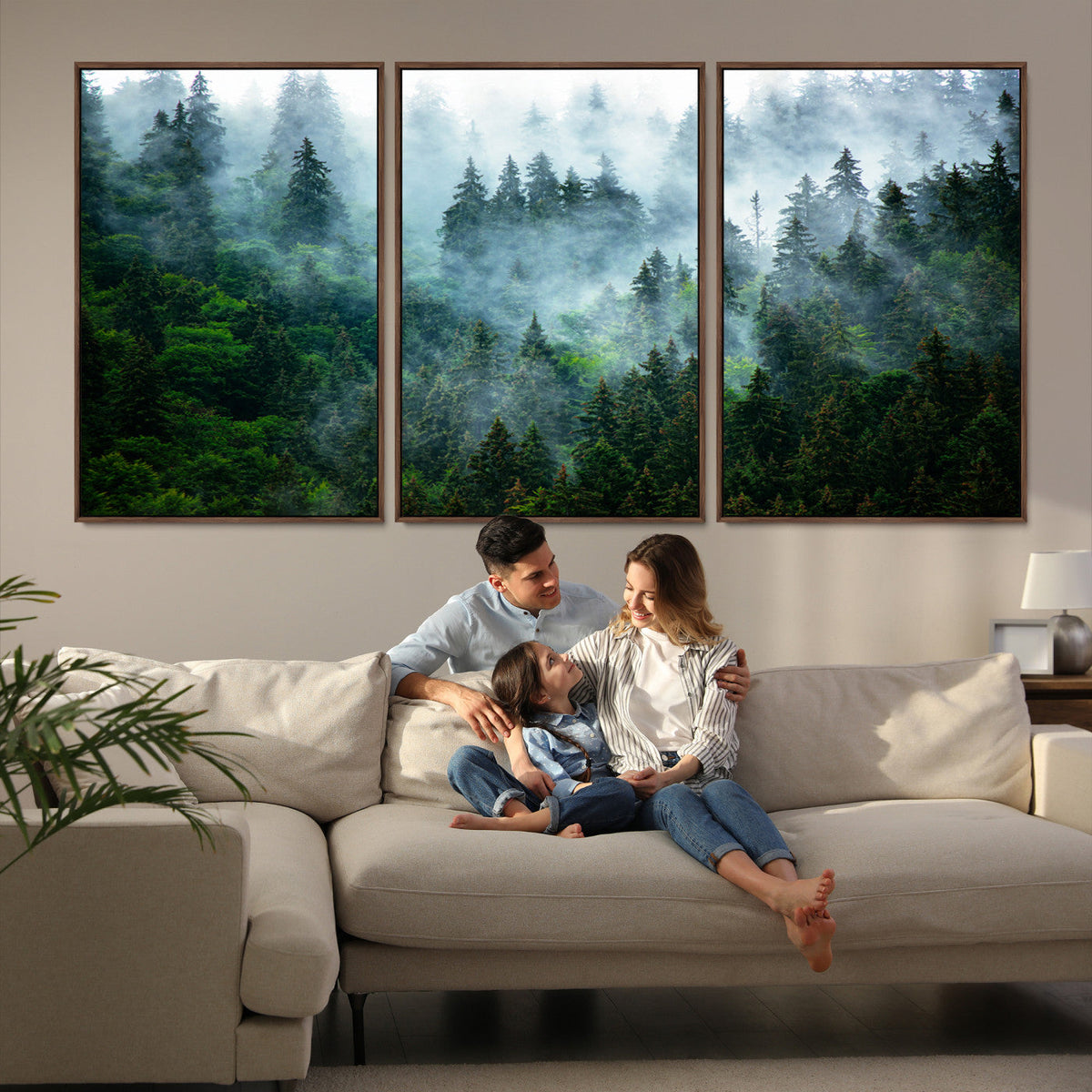 Misty Forest Wall Art Canvas Print – Framed Foggy Mountain