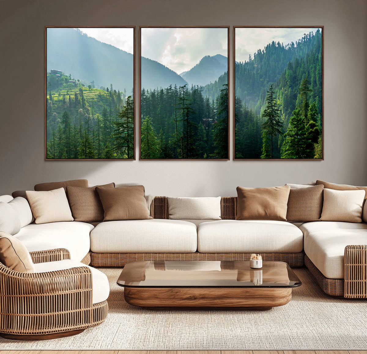 Misty Forest Mountain Wall Art Canvas Print – Framed Serene