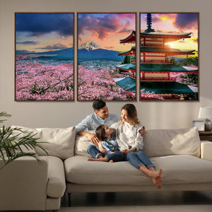 Mount Fuji Cherry Blossom Wall Art Canvas Print – Framed