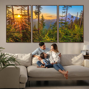 Forest Sunset Wall Art Canvas Print, Glowing Evening Light