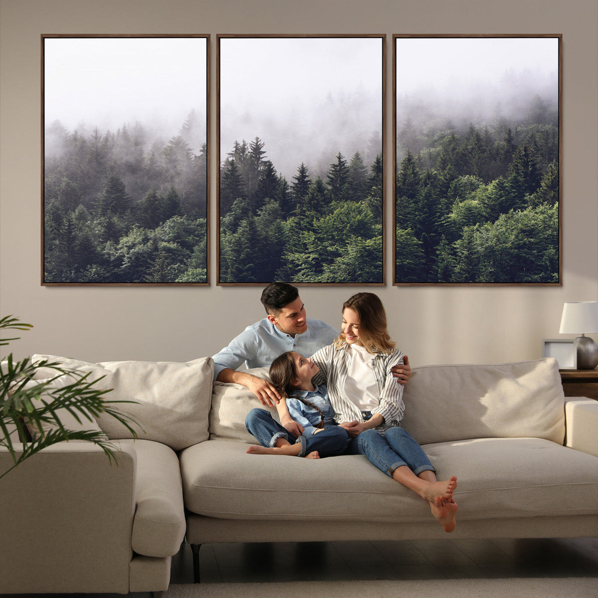 Misty Forest Wall Art Canvas Print, Serene Foggy Pines and