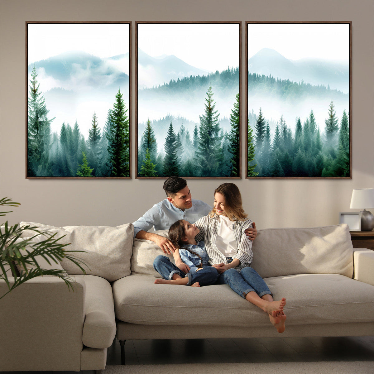 Pine Forest Wall Art Canvas Print – Misty Mountains Foggy