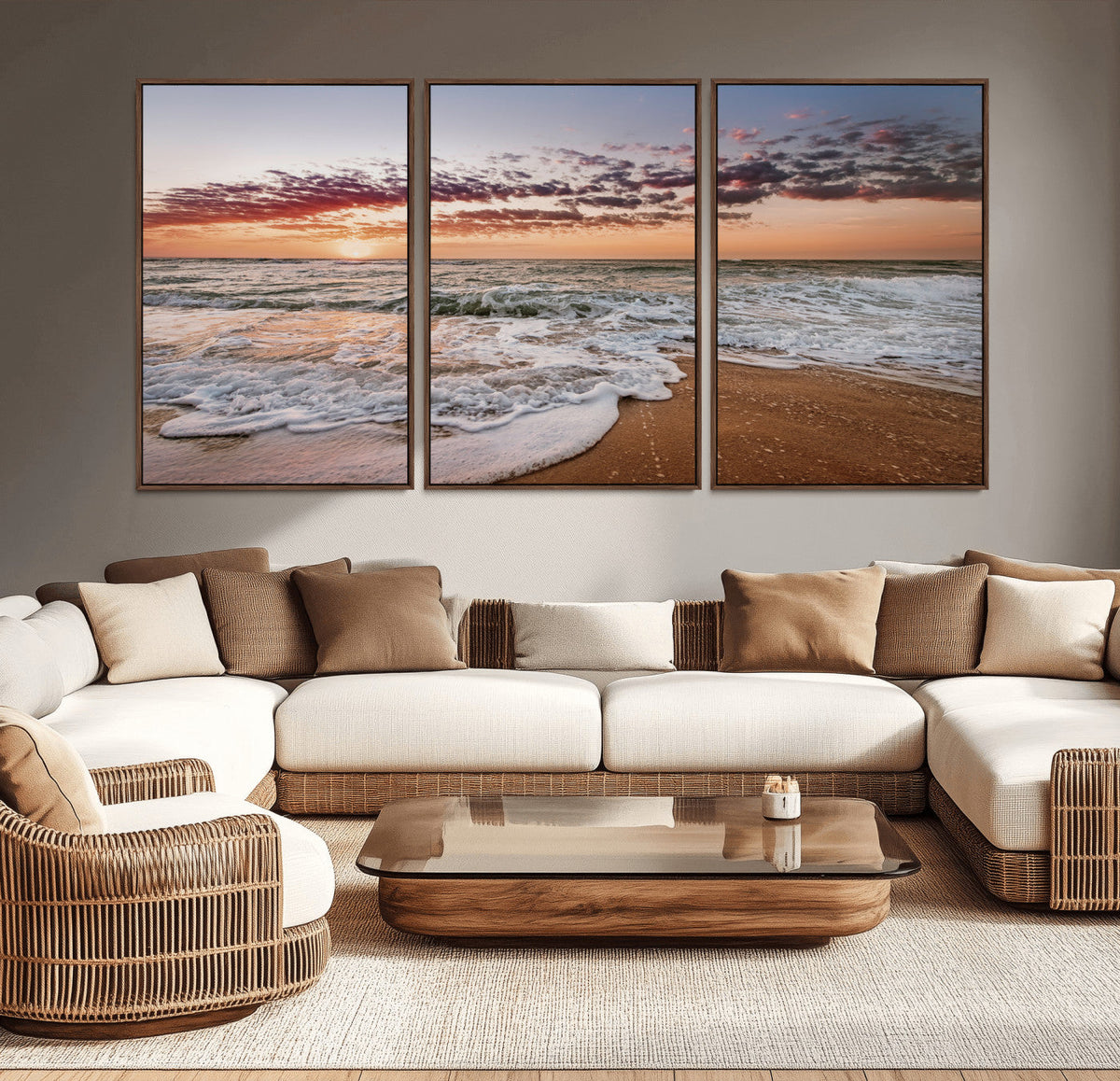 Ocean Sunset Wall Art Canvas Print – Framed Sandy Shore